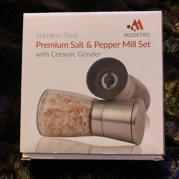 Modetro Salt & Pepper Mill Shakers Set Adjustable Grinder Stainless Glass - Picture 9 of 11